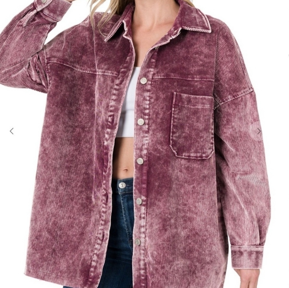 Zenana Corduroy Acid Wash Shacket